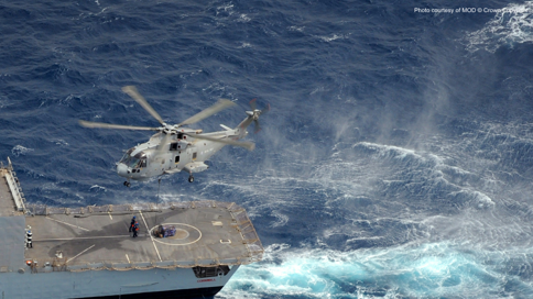 Helicopter landing in sea