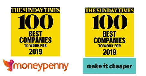 Images of The Sunday Times Best Places to Work For Awards for Moneypenny and Make it Cheaper in 2019